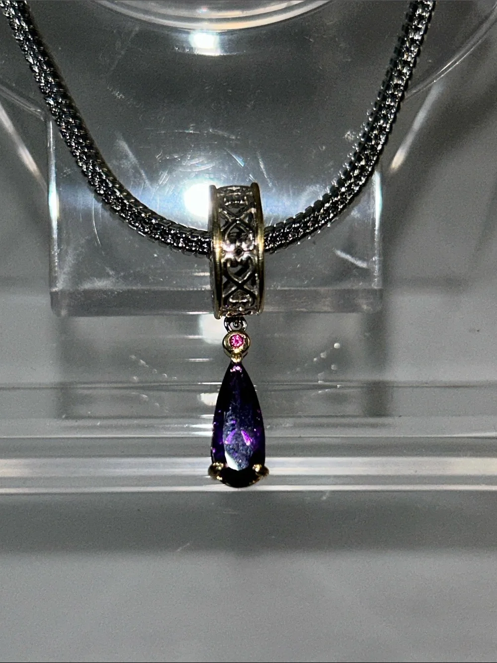 NWOT Gems En Vogue Palladium 18k Accent Genuine Amethyst & Rhodonite Euro Charm